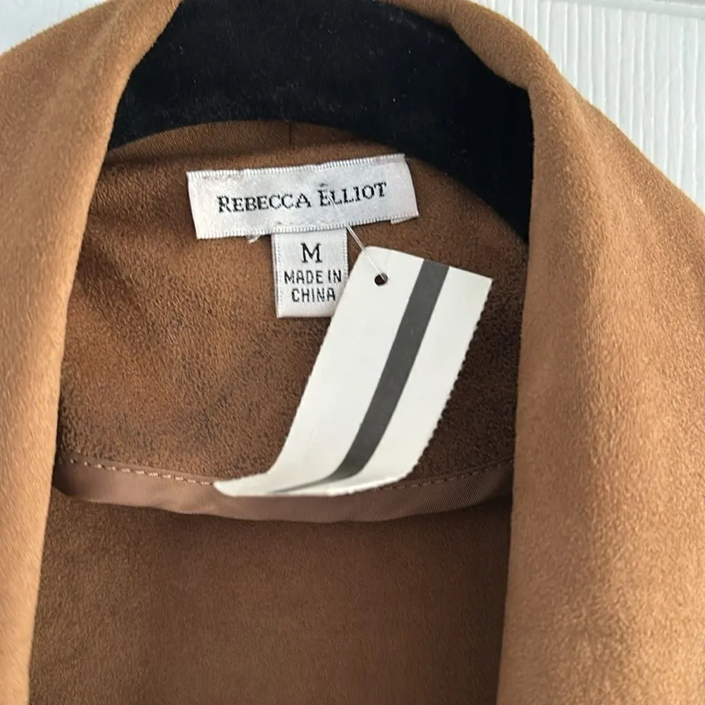 Rebecca Elliot Women’s Faux Suede Cognac Drape Jacket Asymmetrical Zip Size M Gold Size M - Image 5