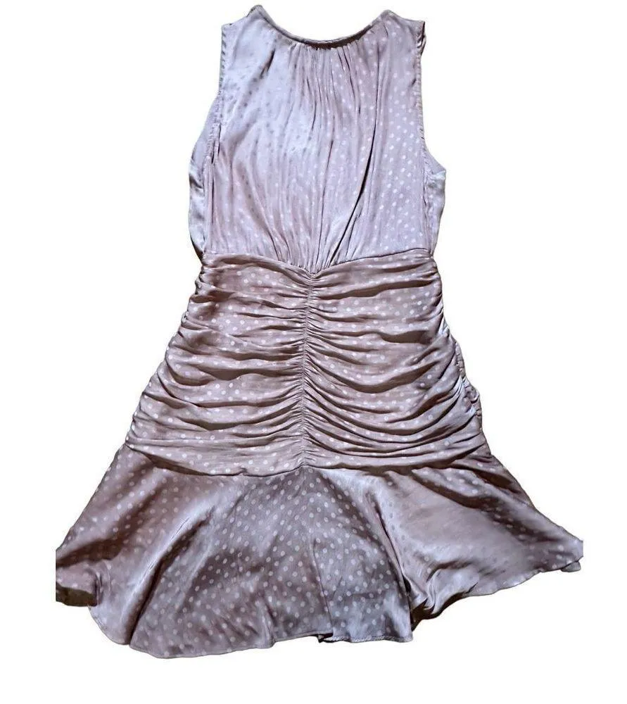 STORIA ruched flouncy light pink polka dot mini dress sz S - Image 7
