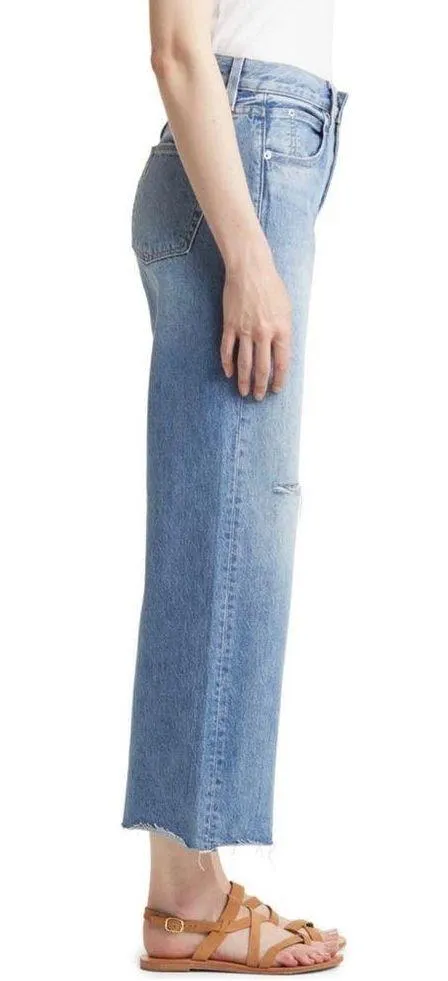 SLVRLAKE Grace High Waist Raw Hem Wide Leg Jeans Blue Size 27 - Image 3