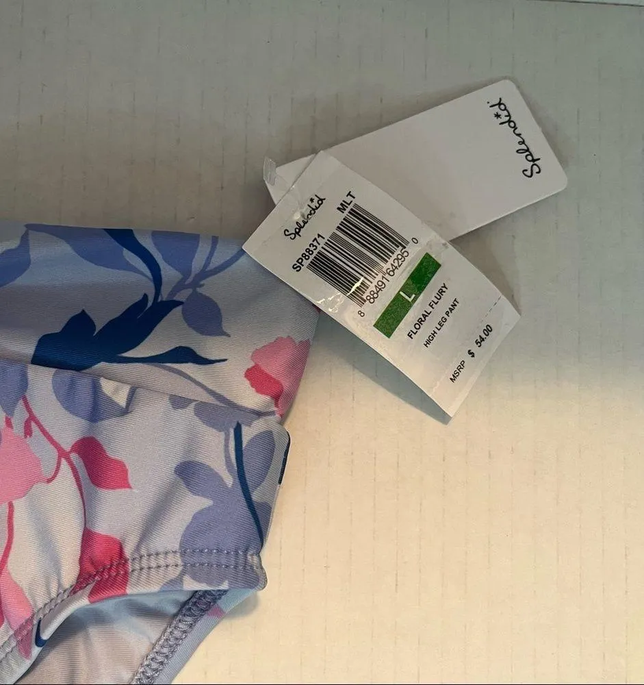 Splendid Floral Flurry Tie-Front Bikini Bottom High Leg Pant Sz L NWT Blue Pink - Image 10