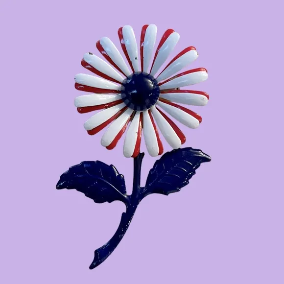 VINTAGE 1960s Enamel Flower Pin 3.5” Brooch Blue - Image 2
