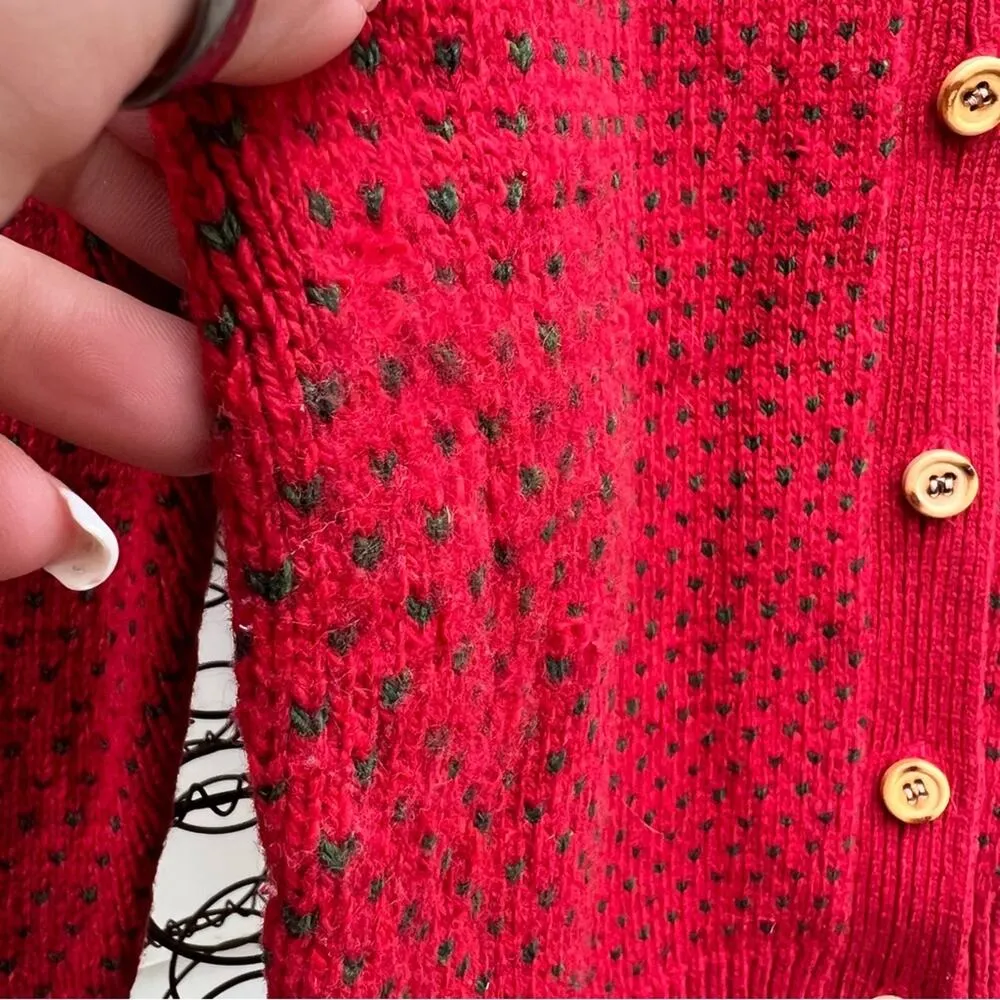 Woolrich Woman red and green knit button front cardigan sweater Vintage - Image 4