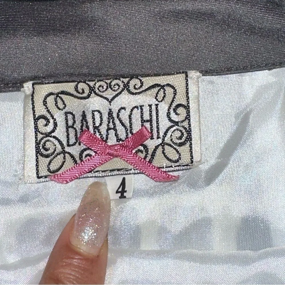 Anthropologie Baraschi Skirt Womes 4 Gray Silk Abstract Block Office Boho Career - Image 3