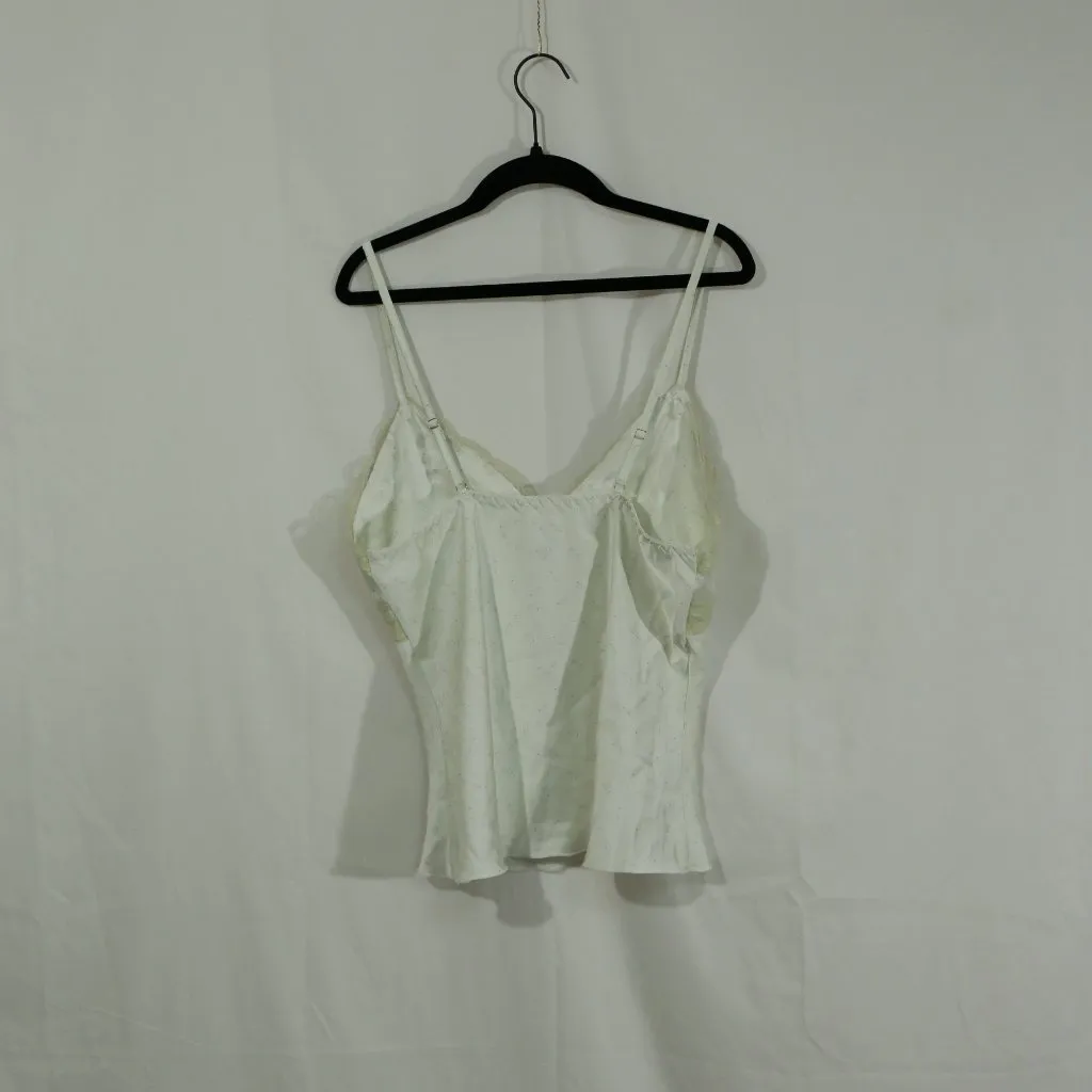 Vintage Satin Cami Top | White w/ Lace Trim | Stretch Fit small Yellow - Image 5