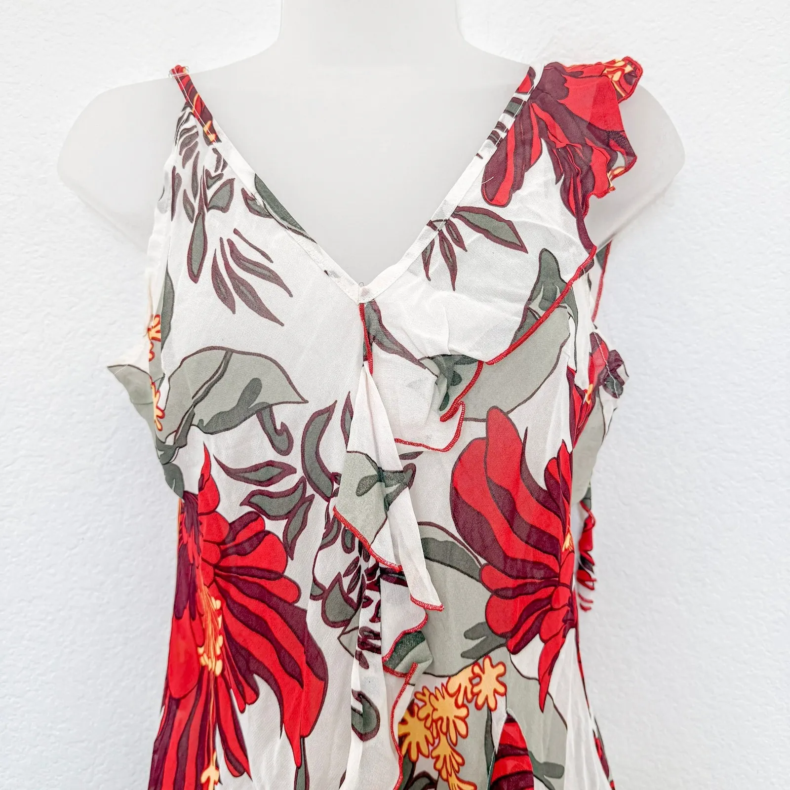 Y2K Womens Cami Skirt Set Size M White Red Floral Asymmetrical Boho‎ Euro Summer Size M - Image 4