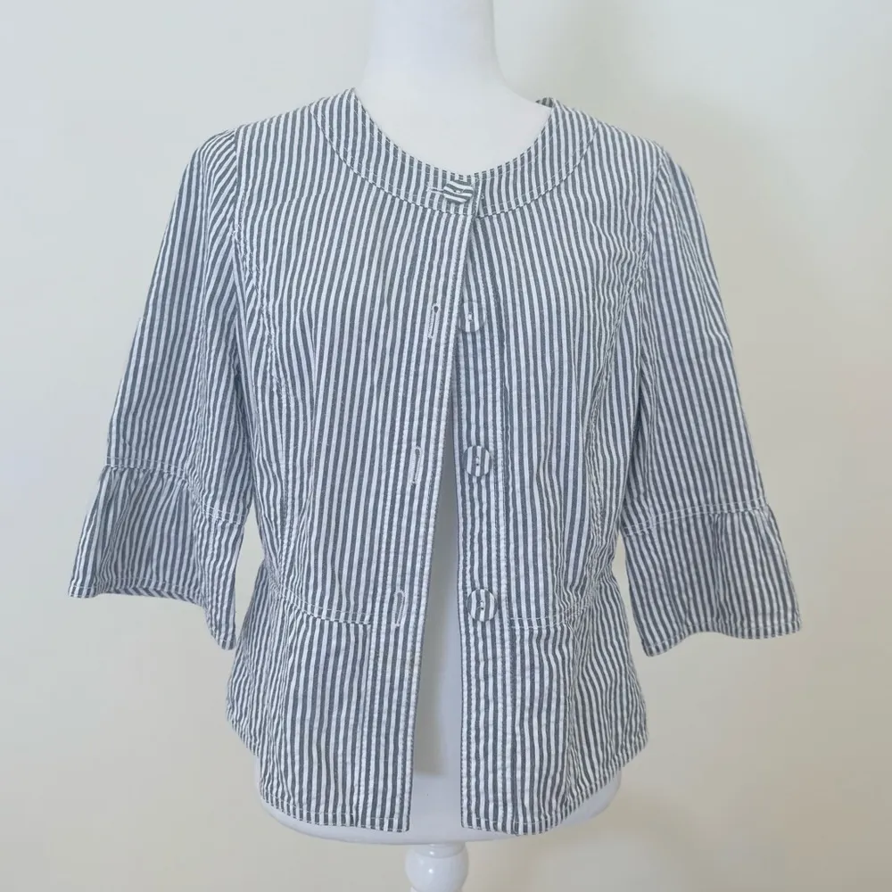 Sandro Seersucker Peplum 3/4 Sleeve Light Jacket Size Large - Image 3