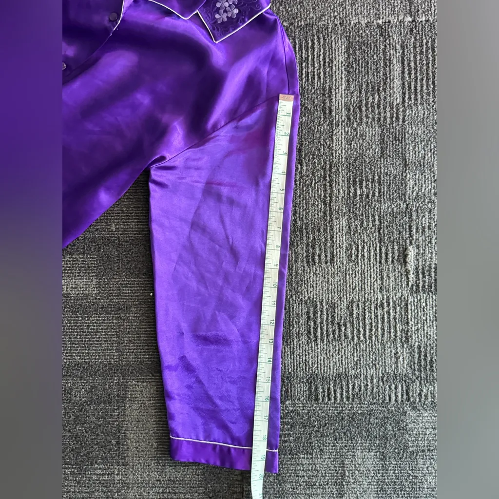Vibrant Purple Satin Pajama Set 💜 Y2K Glam Sleepwear (M) Size M - Image 8