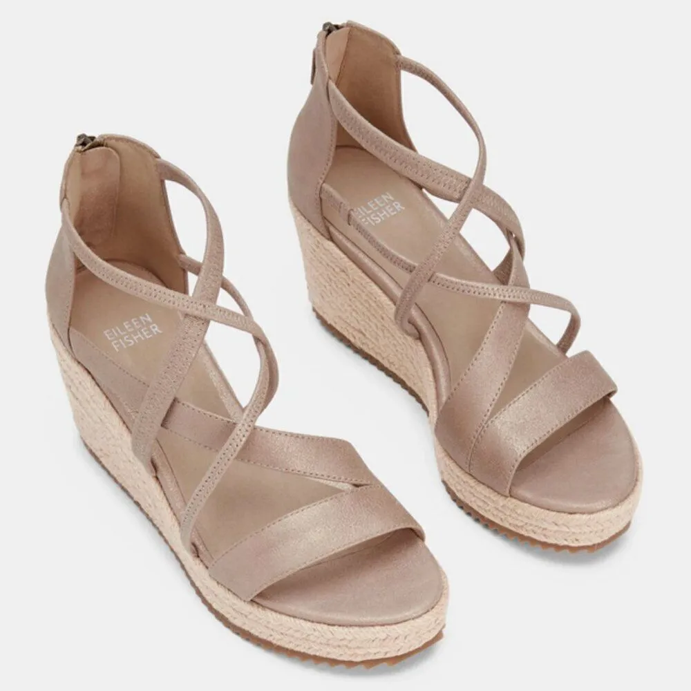 Eileen Fisher Wanda Platform‎ Wedge Sandal Women's 10 Metallic Nude Strappy NWOT - Image 3