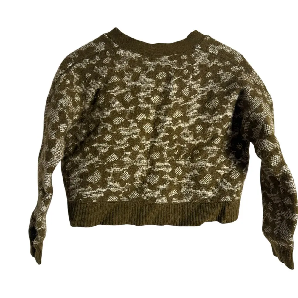 Madewell Cropped Leighton Brown Floral Knit Button Up Cardigan Sweater Size XS - Image 12