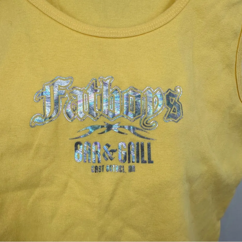 Fatboys Vintage Y2K Holographic Yellow Tank Top Size XL Early 2000s - Image 4