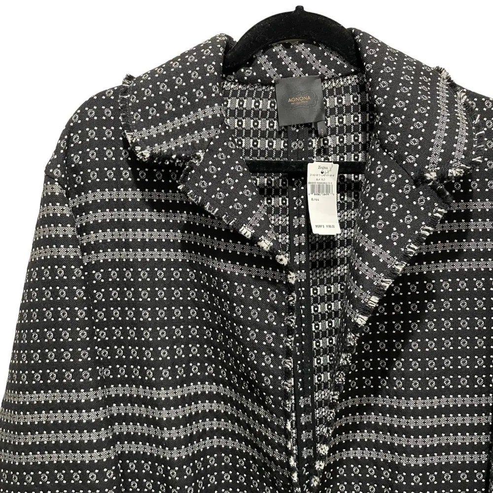 Agnona Italian Wool Open Front Jacket Black and White Size 44 Medium New - Image 4