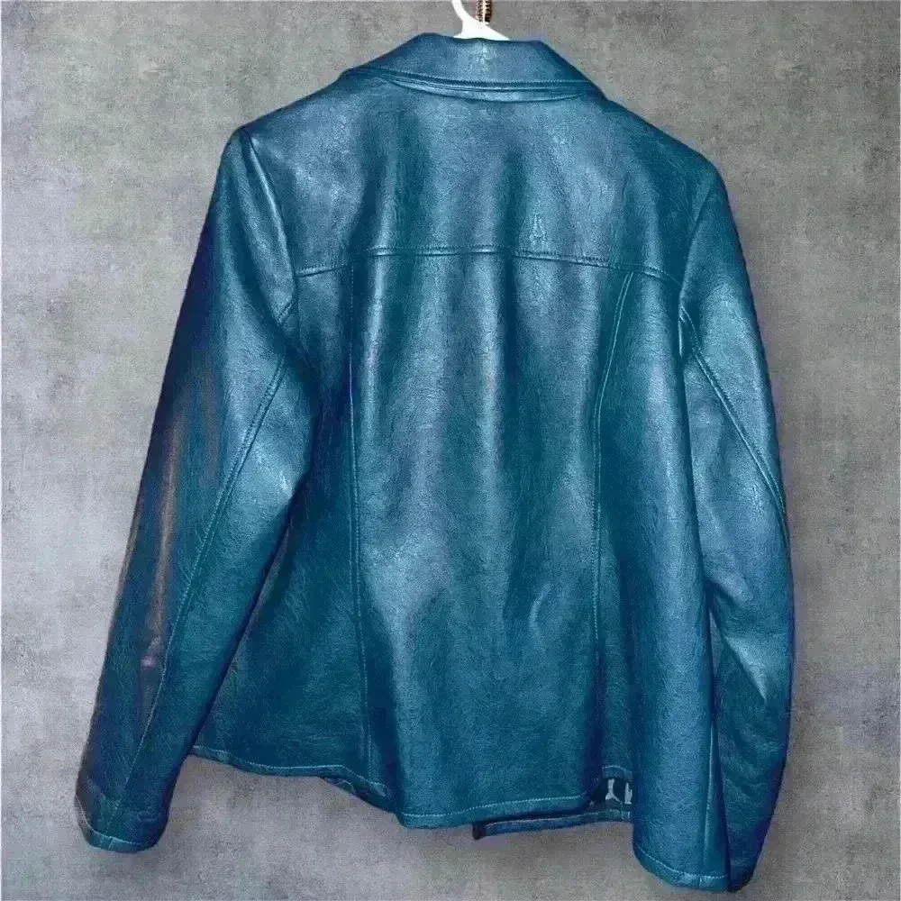 NWOT Alfani Women's Asymmetrical Zip Teal Faux Leather Jacket size 1X - Image 12