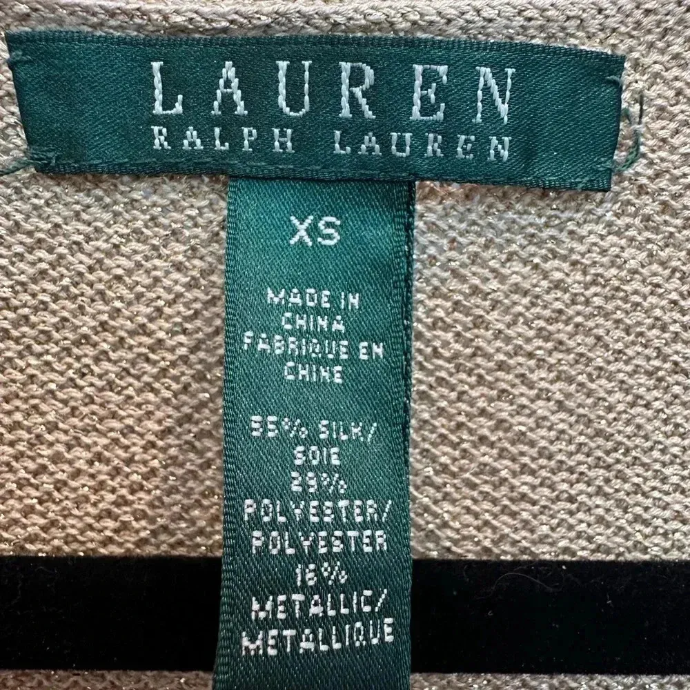 Lauren Ralph Lauren Metallic Gold Silk Blend Knit Button Down Cardigan Size XS - Image 9