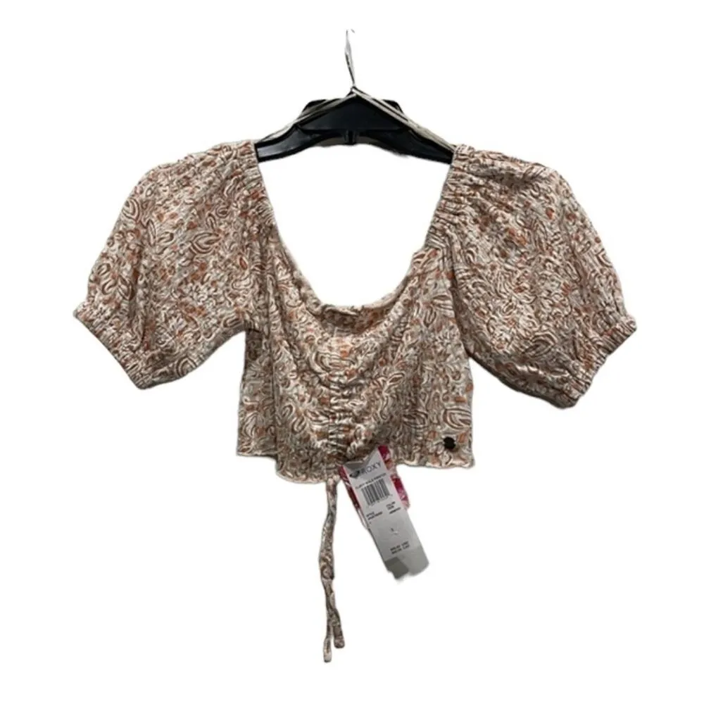 Roxy Flirty Ruched Walk Printed Top, NWT - Image 3