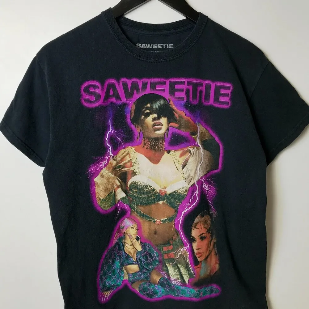 Saweetie Graphic Rap Tee Medium Black 100% Cotton 90s Vibe T-Shirt Hip Hop - Image 12