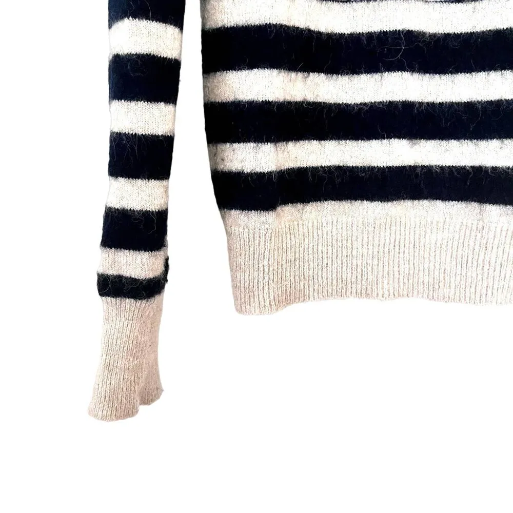 Zara wool alpaca blend stripe sweater rhinestone buttons M - Image 6