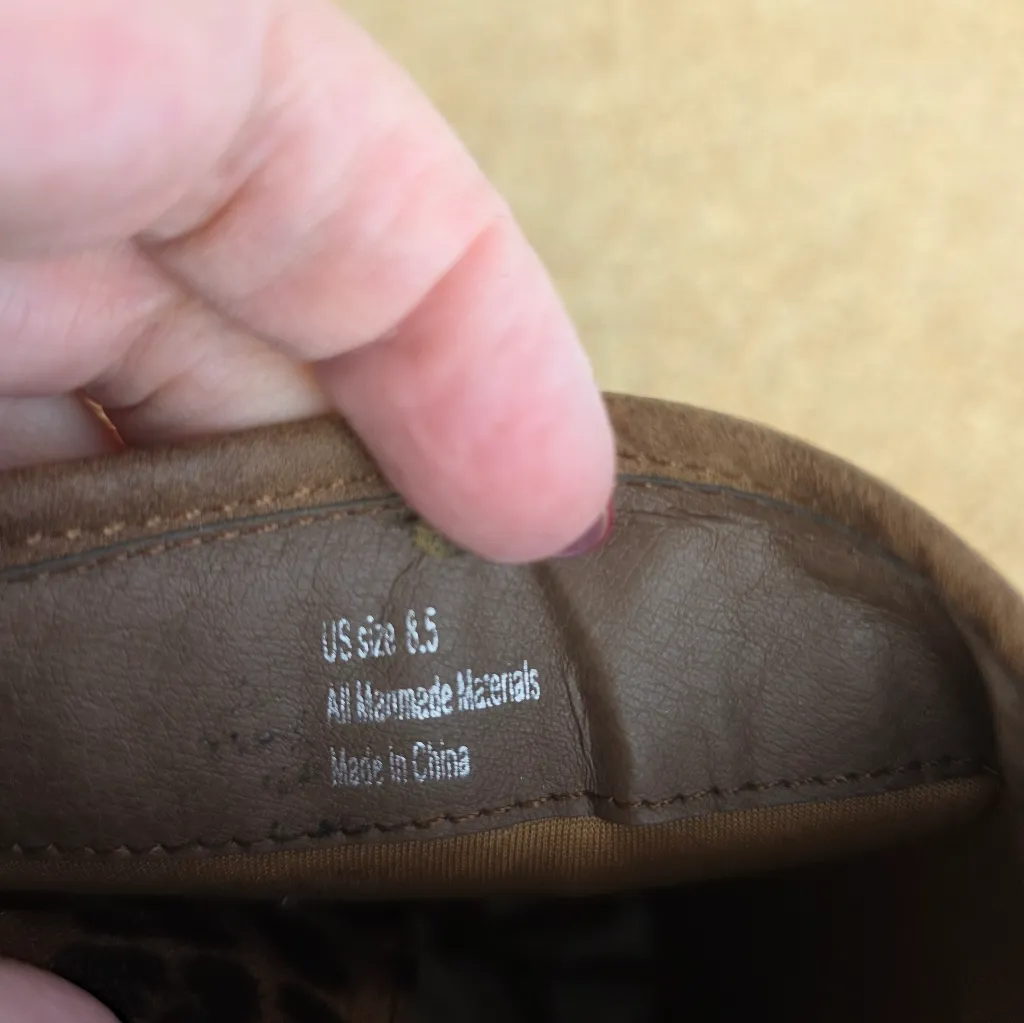 Brown Suede Leather Like Back Lace Up Side Zip Tall Boots Womens 8.5 Western - Image 10