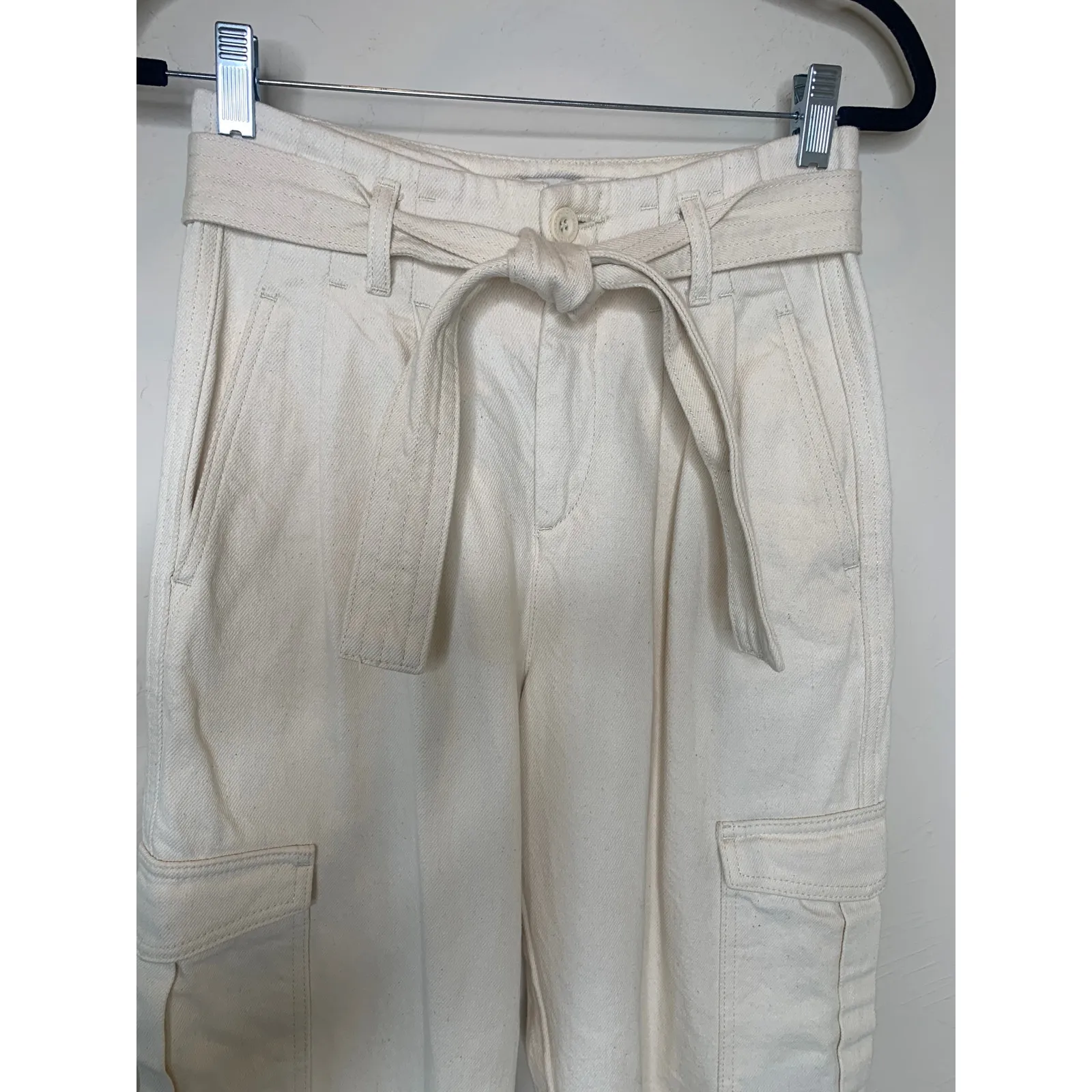 French Connection High Waist Pleat Cargo Cream Denim Pants Sz 4 XS - Image 2