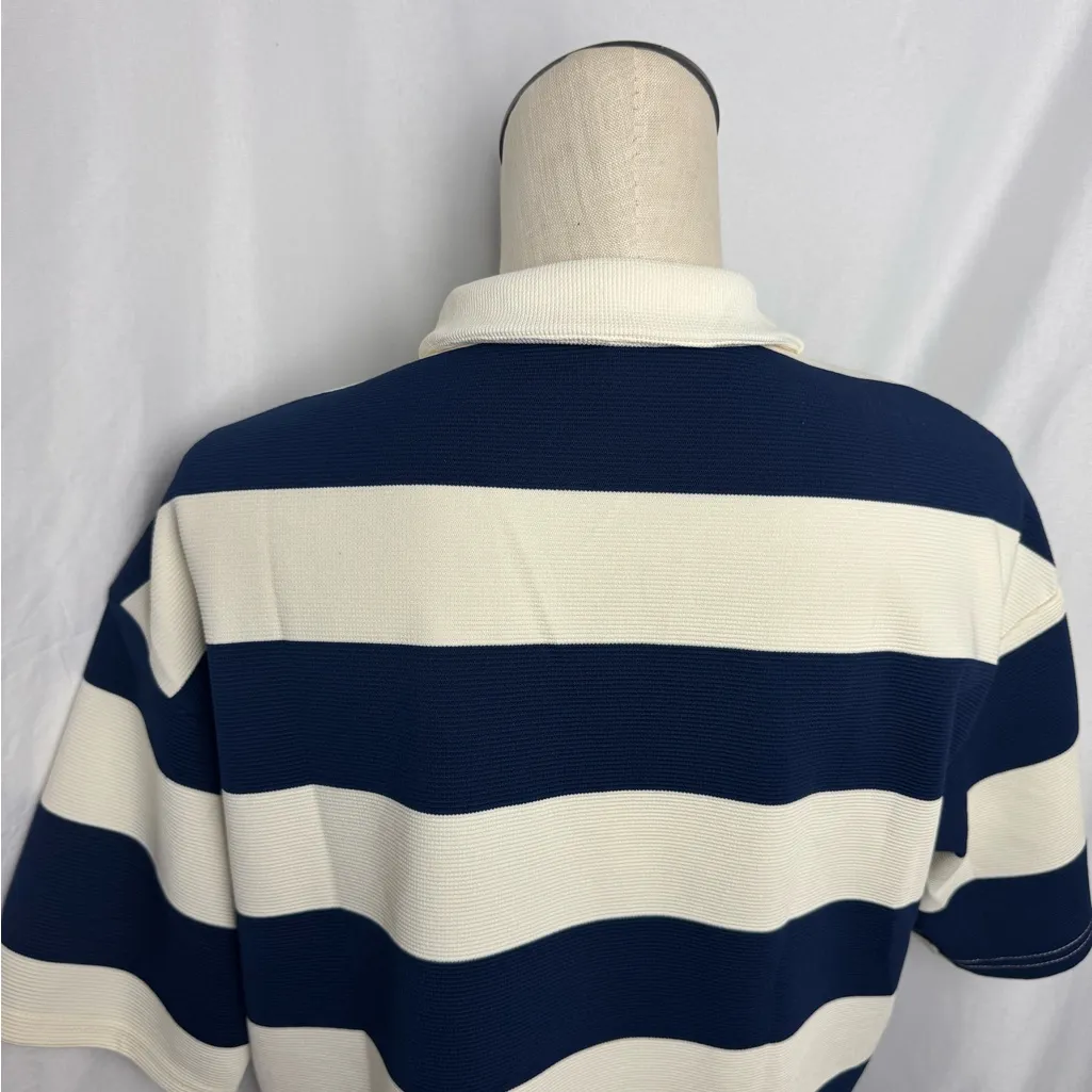 Striped Navy and Cream Top Loose Polo Short Sleeve T - Image 6
