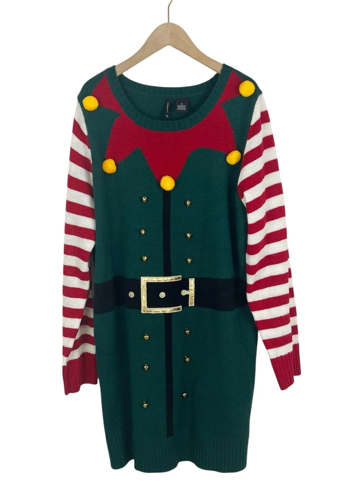 NWOT New Directions Elf Ugly Christmas Tunic Sweater with Bells Size XL Green - Image 2