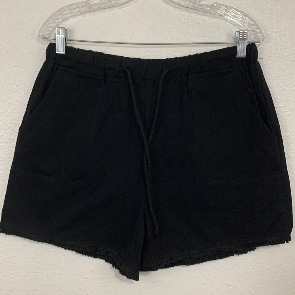 Solid Black Raw Hem Cotton Pull On Shorts Size L Size L - Image 3