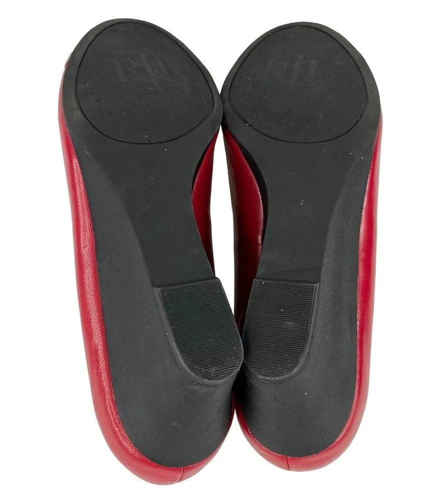 Ralph Lauren Wedges Paula Cherry Red 7.5B Leather Open Toe - Image 7