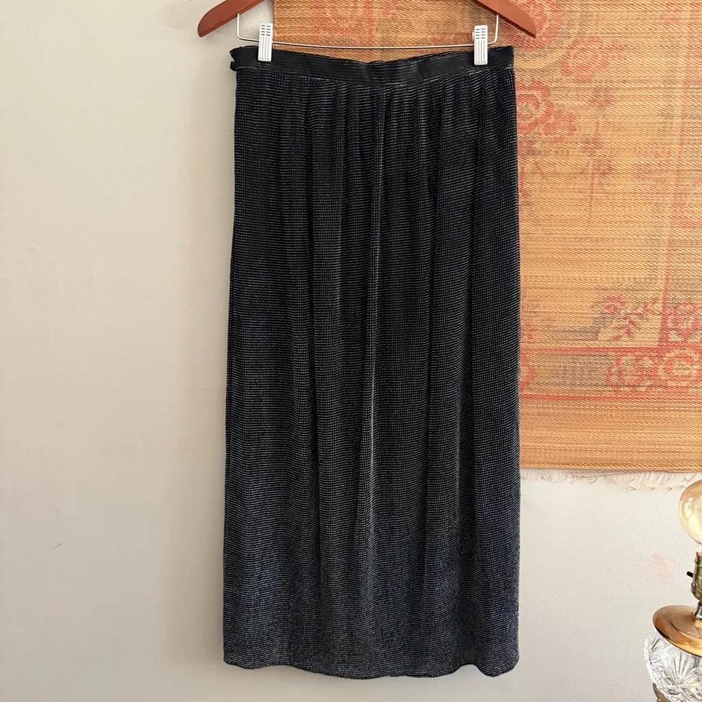Matching Two Piece Vintage 80s Metallic Blouse and Skirt Set Black Size M - Image 5