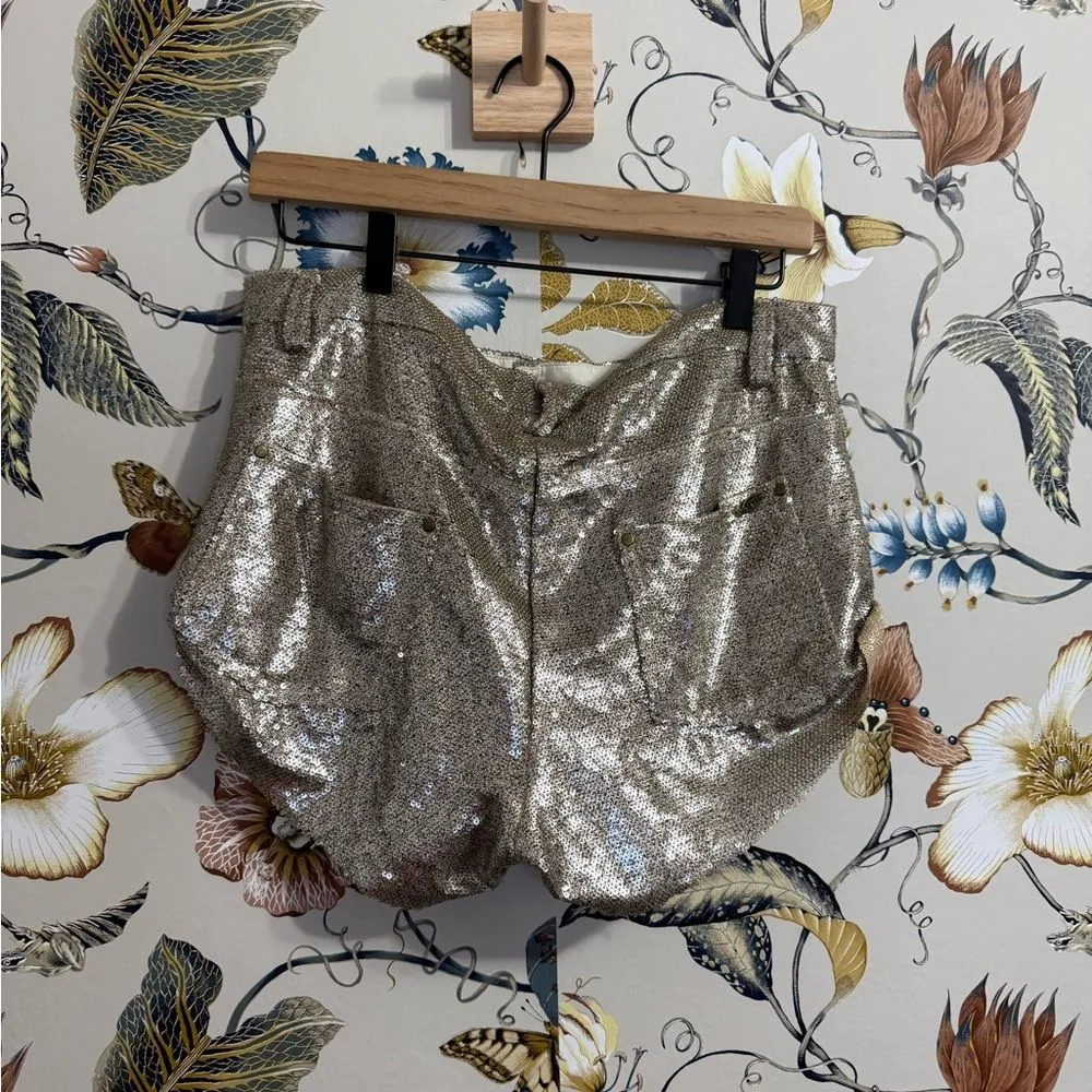 Spell Bond Girl Shorts in Gold Sequin Festival Western Boho Country Shorts Sz M Size M - Image 7