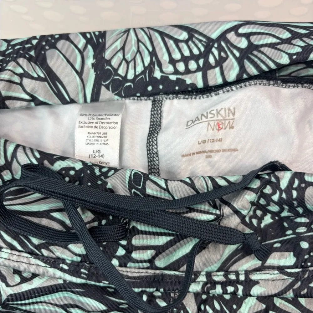 Danskin Now L Butterfly Print Athletic Leggings Pants in Black Gray n Aqua Size L - Image 7
