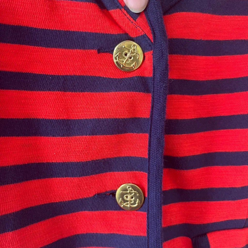 CAbi Sz M Striped Blazer Yacht Club Red Blue Gold Buttons Sweater V Neck Jacket‎ - Image 3