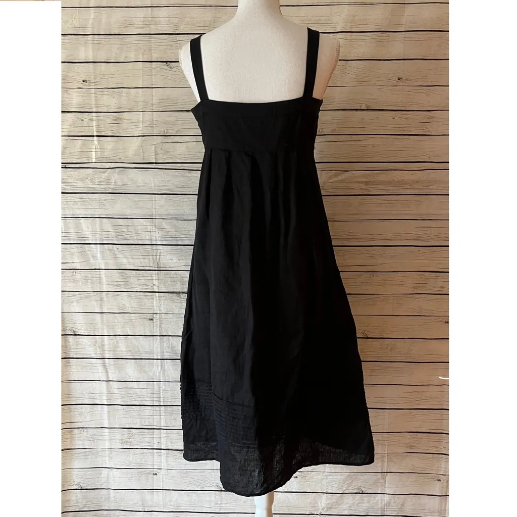 Iris & Ink Ariel 100% Linen Black Midi Dress Square Neck Side Buttons Size 10 - Image 8