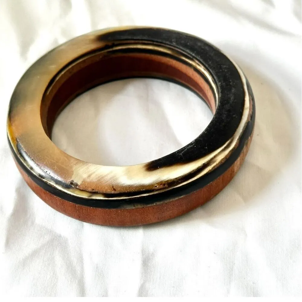 Wood and horn vintage bangle bracelet Brown - Image 11