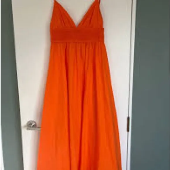 Zara Orange Smocked Maxi Dress Small V-Neck Sleeveless Flowy Summer Boho - Image 6