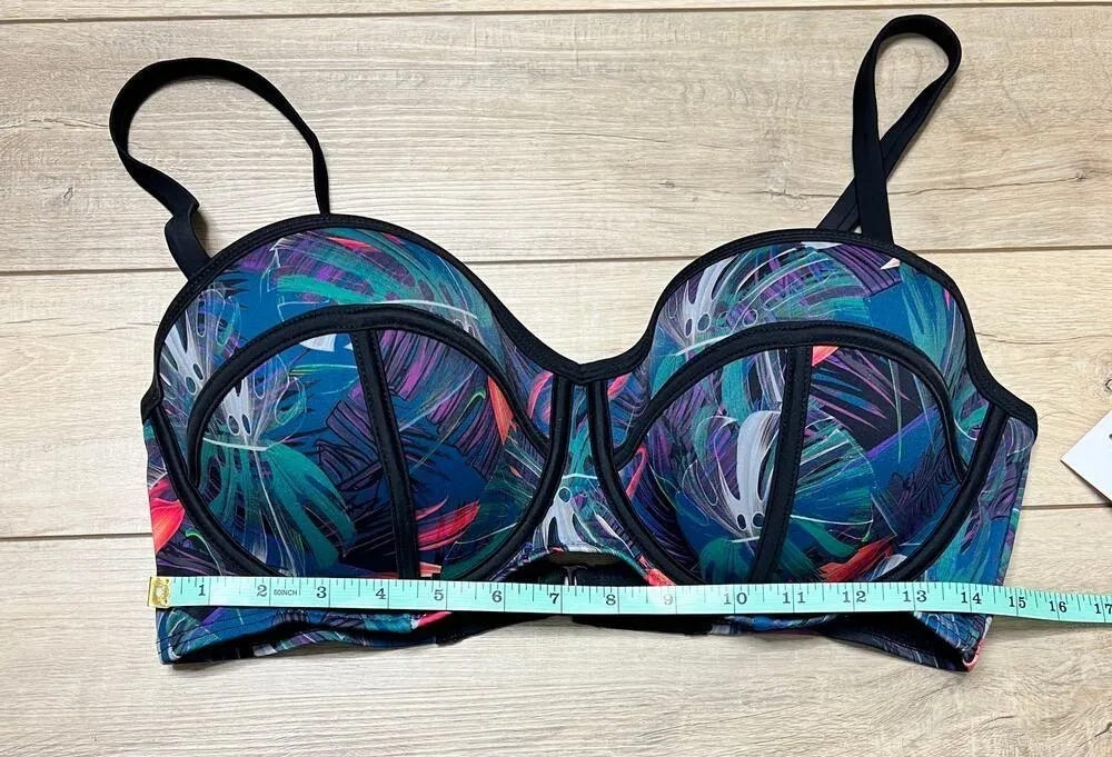 Swimsuits For All Tropical Palm Print High Waisted Bikini Size 1X - Image 8