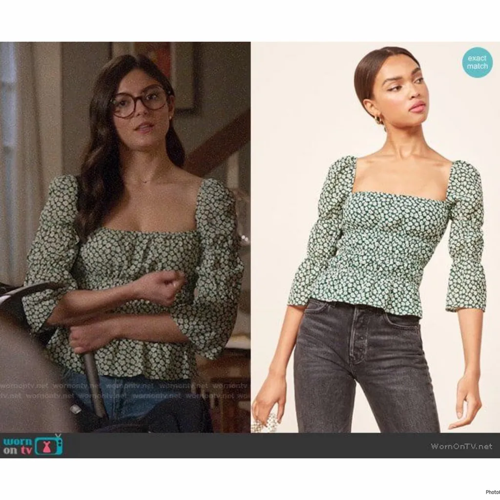 Reformation Ayla Green Floral Top as seen on Splitting Up Together Size M - Image 3