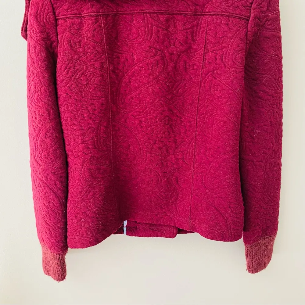 Saturday Sunday by Anthro. Loden Jacquard Moto Jacket Burgundy Sz XS - Image 8