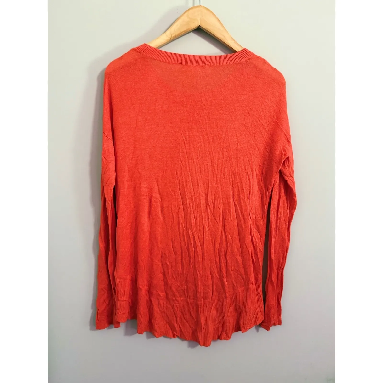 Vince Camuto Orange Ribbed Long Sleeve High Low Hem Casual Top Women's XS - Image 4