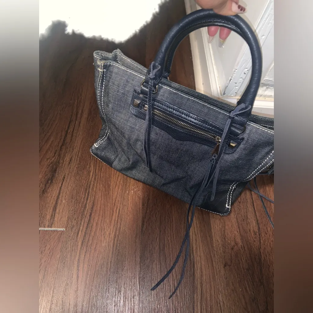 Rebecca Minkoff Regan Denim Satchel designer fall leather navy casual $200 - Image 3