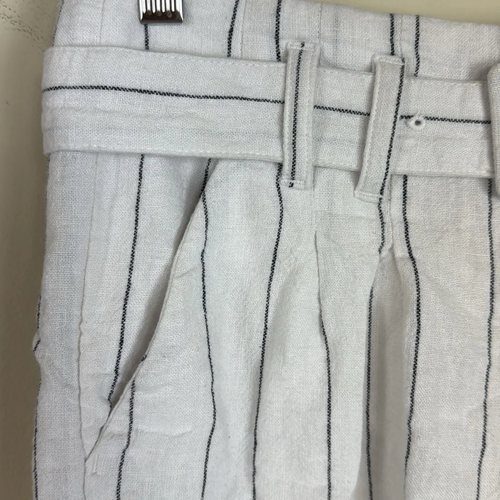 Abercrombie & Fitch Linen Belted High Waist Black &‎ White Stripe Shorts Sz Sml - Image 5