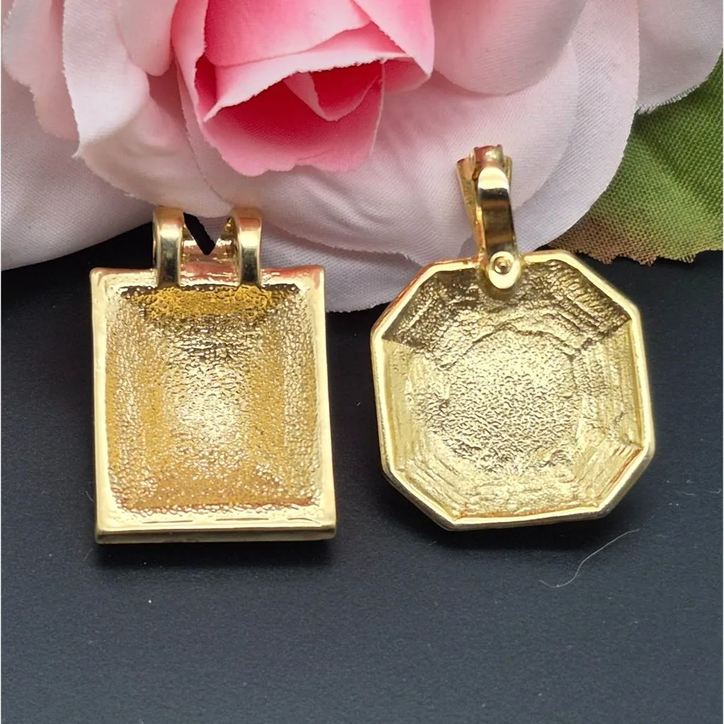 Gold Tone & Black Lot of 2 Pendants Faux Pearl & Crystal Elegant 1.25" Statement - Image 4