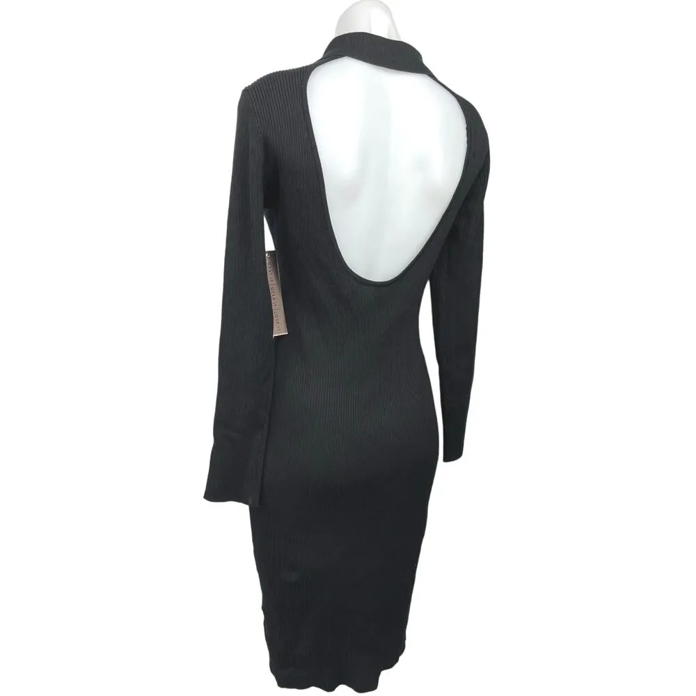 NEW Almost Famous Black Ribbed Polo Henley Open Back Sheath Midi Dress Size XL - Image 2