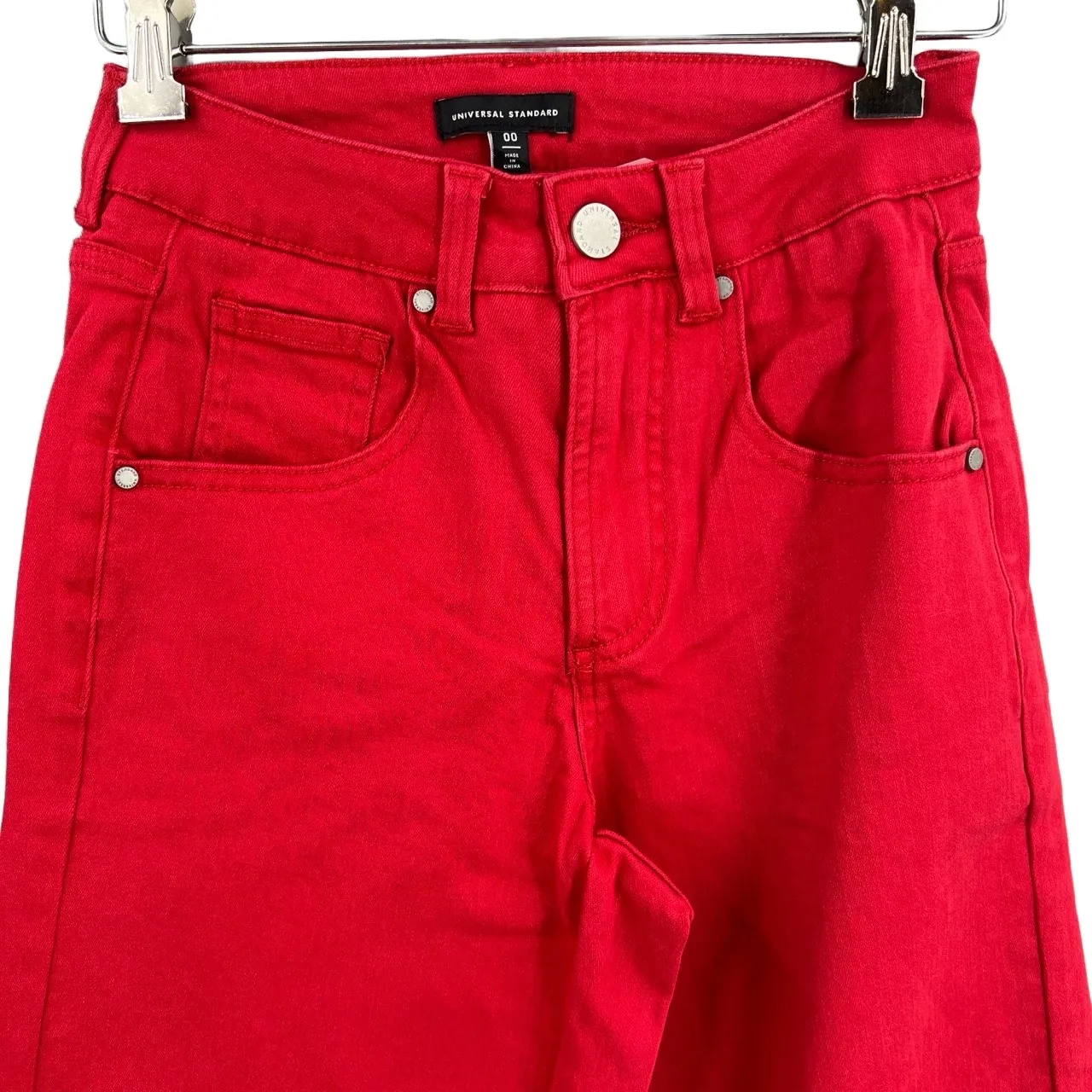 NWT Universal Standard Bae Boyfriend Crop Denim Bright Red Size 00 - Image 3