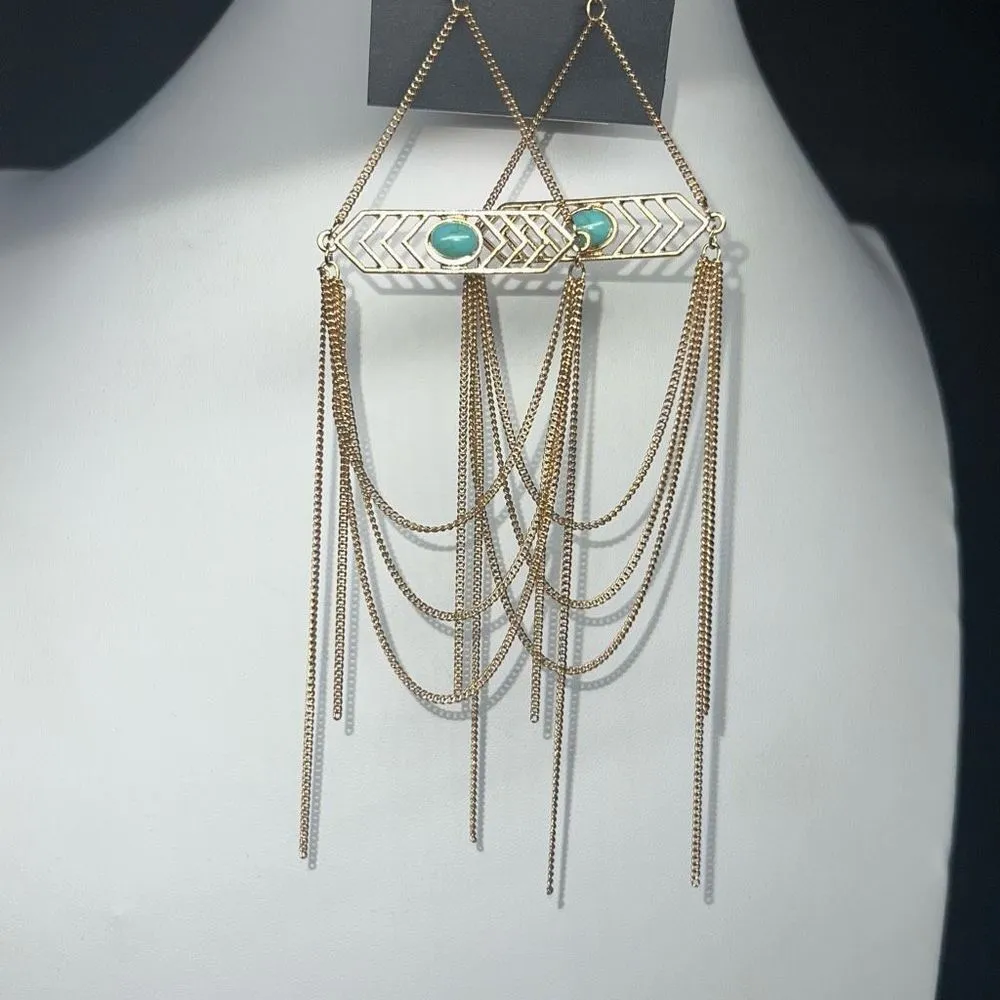 G‎ by Gennaro Boho Long Chain Chandelier Earrings Gold - Image 2