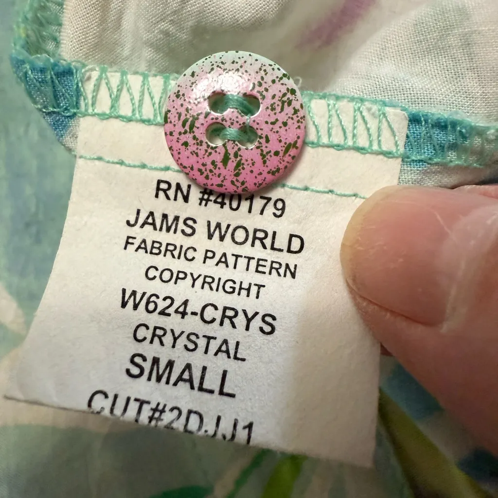 Jams World Crystal Camp Shirt Floral Rayon Hawaiian Colorful Vintage Small - Image 3