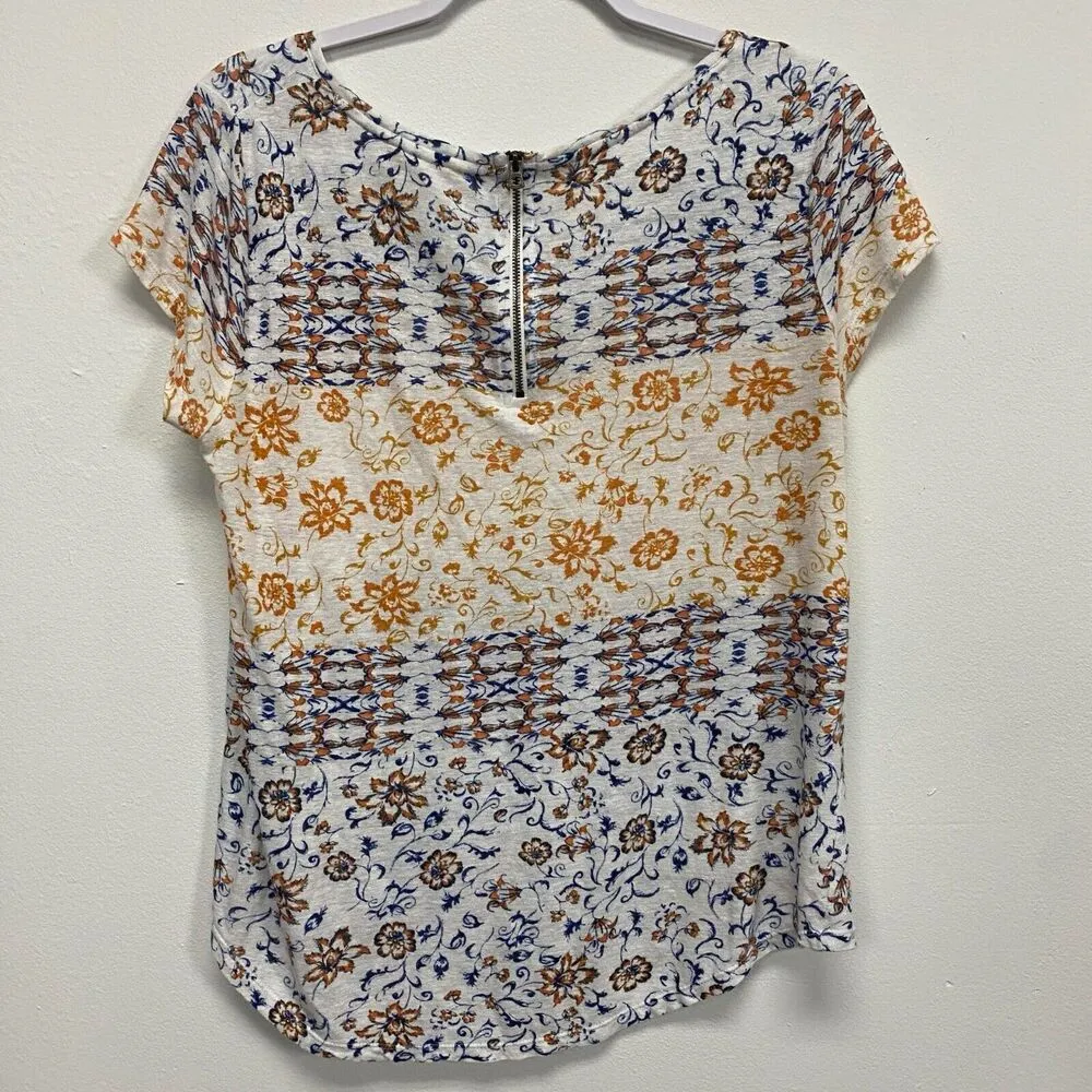 Lucky Brand All Over Bird Print Floral Size S Short Sleeve Boho Top Tee Shirt - Image 4