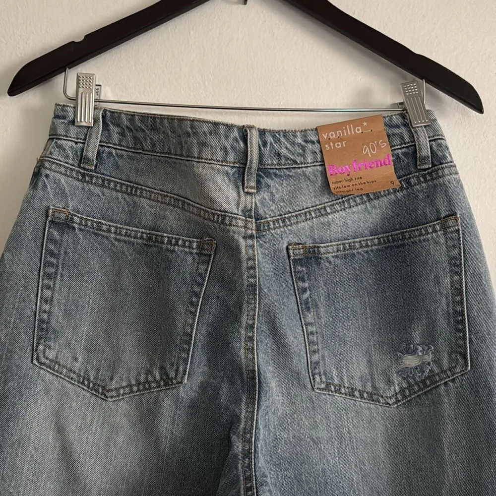 Vanilla Star Distressed Boyfriend 90’s Jeans in dark Wash NWT - Image 3
