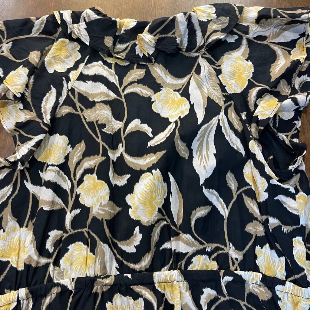 Universal Thread Mini Dress Women's Size XL Floral Cotton, Viscose‎ Black Yellow - Image 6