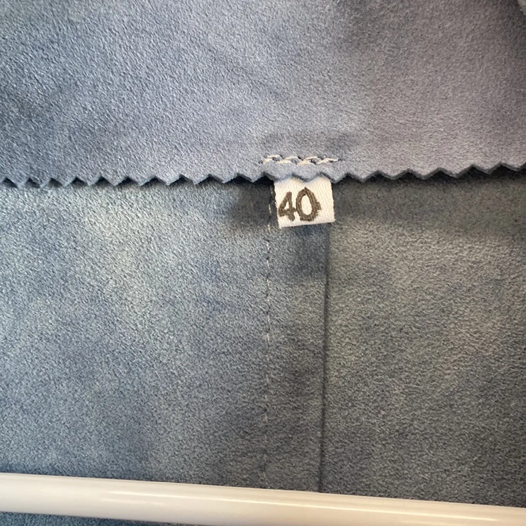 Vintage open front tie belted blazer faux suede jacket blue 40 medium - Image 4