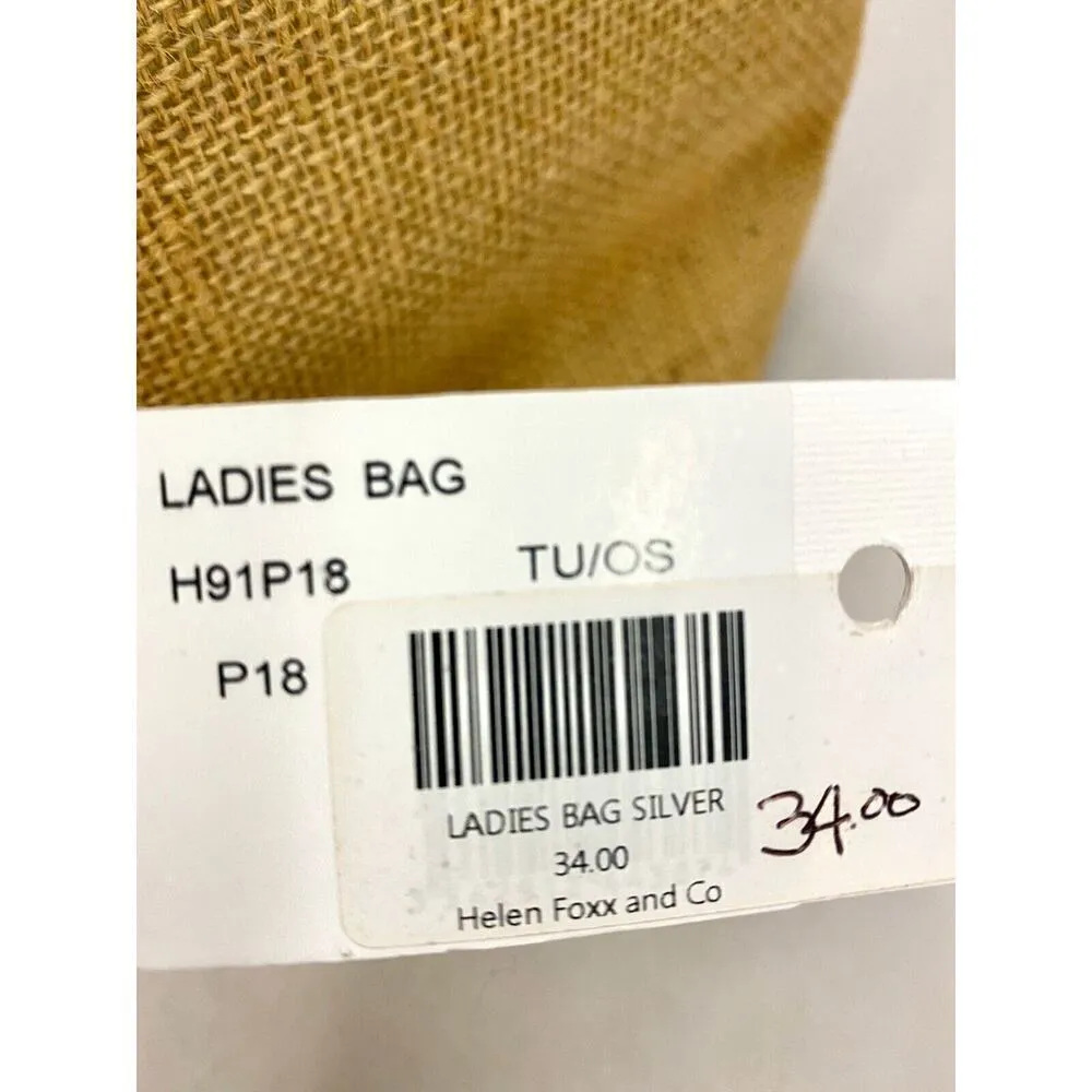 New Molly Bracken Burlap + Silver Gold Metallic tote eco shopper bag Beach - Image 4