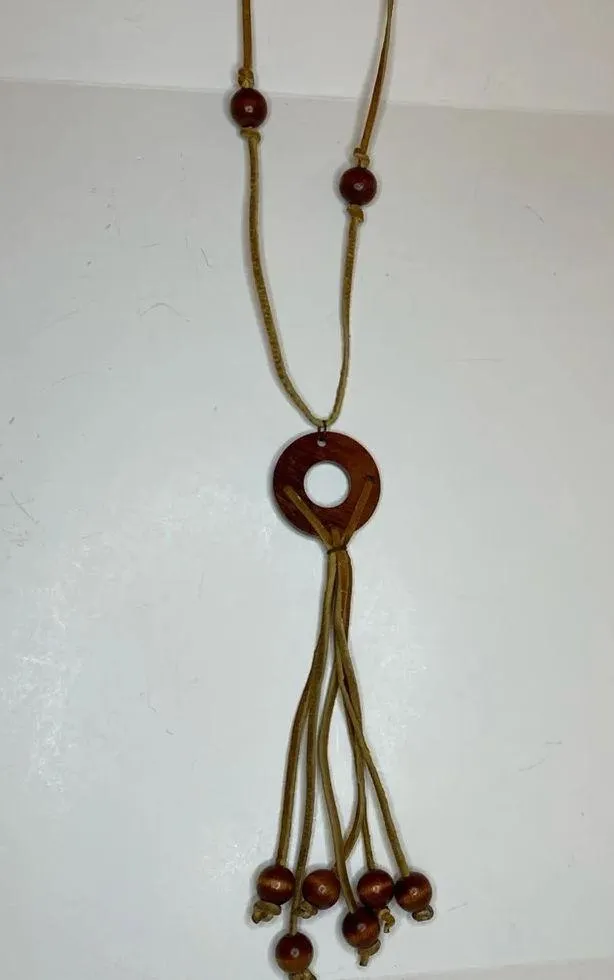 Vintage 70s Wooden Necklace Brown - Image 4